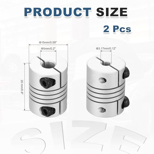 MECCANIXITY 2 Pcs 3.17 to 5mm Flexible Shaft Coupling 20mm L 15mm Dia - size: 3.17 to 5mm
