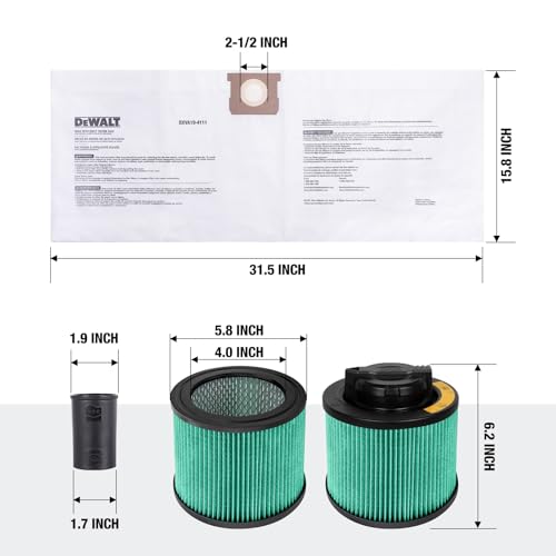 DEWALT Shop Vac HEPA Filter Replacement, 3-Pack Dust Bags & Tool Adapter - style: DXVA19-0502