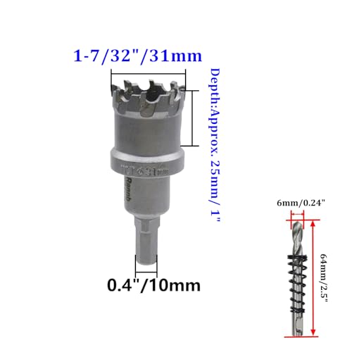 1-7/32"/31mm Carbide Hole Saw Hole Cutter for Stainless Steel Metal, Iron, Copper and Brass - size: 1-7/32"/31mm