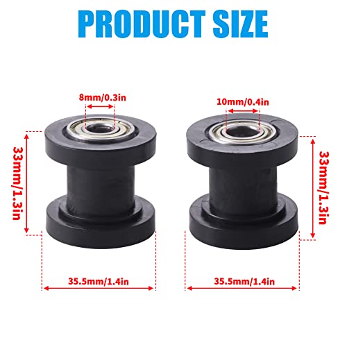 JINGKE 8mm and 10mm Chain Roller Pulley Tensioner Wheel Guide Per for Motorcycle Mini Bike Atv 125cc 140cc 160cc SSR XR125 CRF50 KLX110 Pitster Pit Dirt Bike Parts(BLACK)… - color: Black