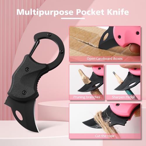 3 Pack Small Pocket Knife Gifts for Men & Women, Cool Folding Knife Box Cutter, Mini EDC Knives for Everyday Carry(Black、Pink & Orange) - color: Black & Pink & Orange