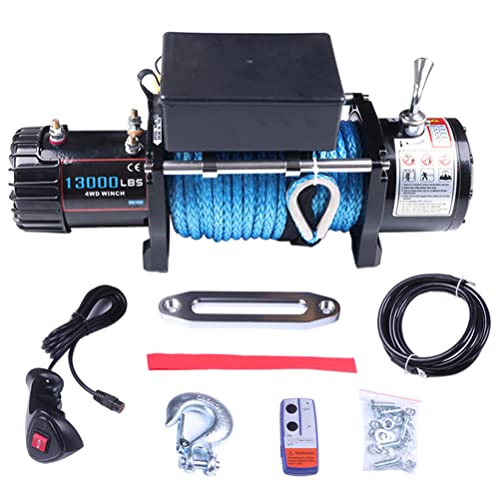 13000LBS Electric Winch kit, 13000LBS Winch ATV UTV Truck Winch, 12V 13000 Winch Synthetic Rope Winch, with Wireless Remote Controller & Hand Controller & Control Box & Hook, Hawse Fairlead