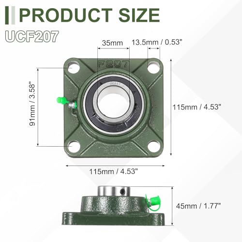 uxcell UCF207 Pillow Block Bearings, 35mm Bore Self Alignment, Solid Cast Iron Base, Chrome Steel Square Flange Mounted Pillow Block Ball Bearing, (ABEC3) - size: UCF207 (35mm)