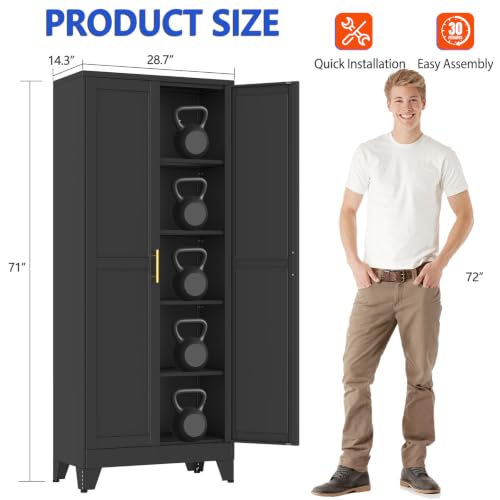 GAIOUS 71''Tall Metal Garage Storage Cabinet,File Cabinet with Door and Adjustable Shelves, Outdoor Steel Tool Cabinet for Home,Office,Warehouse,Garage,Black - color: Balck, size: 14.3"D x 28.7"W x 71"H