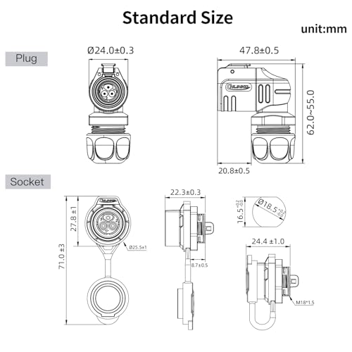 CNLINKO LP-16 3 Pin Right Angle IP68 Waterproof Connector Screw Assembly - style: Single-Hole Socket