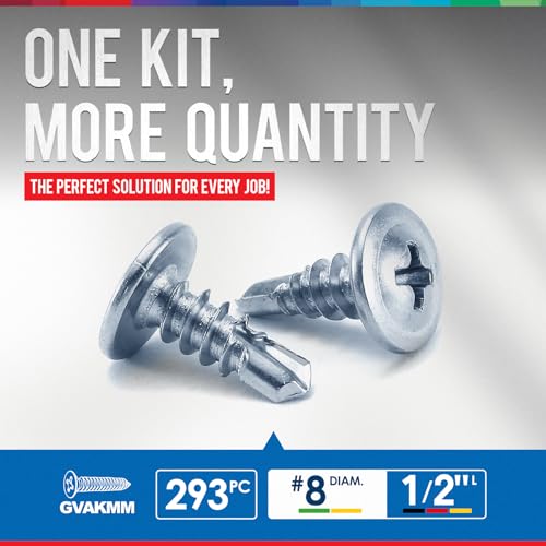 0.75LB (293pcs),#8x1/2''Sheet Metal Self-Tapping Screws,Modified Truss Head Zinc-Plated Self-Drilling Tek Screws,Ideal for Wood,Metal,Plastic and More(1/2 Inch,13mm,293Pcs) - size: #8x1/2 inch