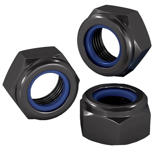 1/2-13 Lock Nut, Nylon Insert Hex Locknuts Locking Hex Nuts, Black e-Coating Stainless Steel, 20-Pack - size: 1/2-13