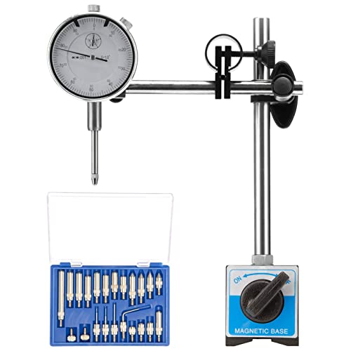 Dial Indicator with Magnetic Base Holder Differential Backlash Gauge 0-1.0" Tester Gage Gauge Fine Adjustable Long Arm 0.001" Precision 11