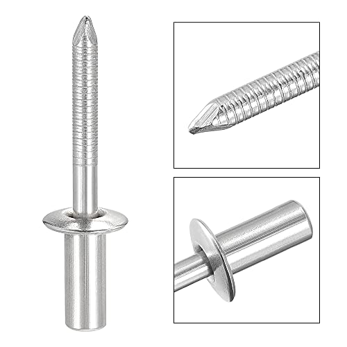 uxcell Blind Rivets, 304 Stainless Steel Pull Rivets Core Decoration Rivets 6.4mm Diameter 14mm Grip Length Close End Silver Tone, 25pcs - size: 6.4mm x 14mm