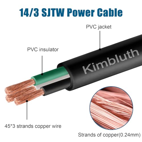 14 Gauge 3 Conductor Wire, SJTW Outdoor Extension Power Cable, 20FT, Black - size: 20FT