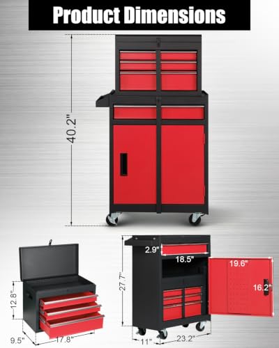 Winado 4-Drawer Rolling Tool Chest, 2-in-1 Storage Toolbox, Black & Red - color: Black & Red