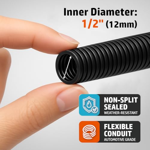 MGI SpeedWare Corrugated Non-Split Conduit, Black Wire Tubing for High-Temperature Automotive Harness and Indoor Outdoor Wire Management - 10ft Length (Inner Diameter 1/2") - size: 1/2" - 10ft