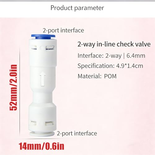 2-Pack 1/4 Inch Check Valve, POM One-Way Push to Connect Non-Return Valve, Prevents Water Backflow for 1/4 Inch OD Tube, Suitable for RO Water Purifier, Ice Maker, Refrigerator and Coffee Machine
