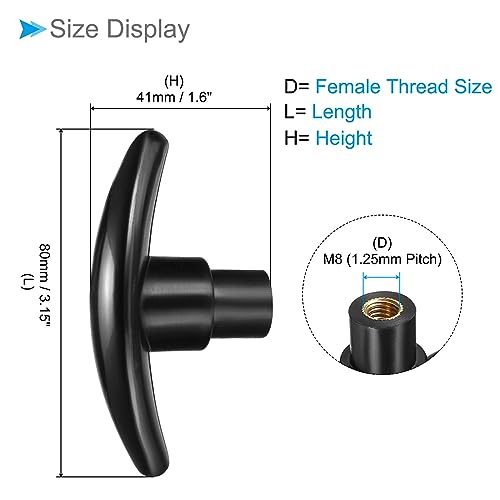 T-Knobs M8 Female Thread Plastic Clamping Hand T Knobs Handles Black - (Applications: for Lathe Machinery Drawer), 4-Pieces