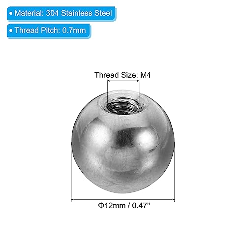 PATIKIL M4x12mm Ball Nuts Knob, 10 Pack Female Thread 304 Stainless Steel Round Blind Hole Screw Cap Cover for Lighting Machinery DIY Decoration, Silver - size: M4x12mm