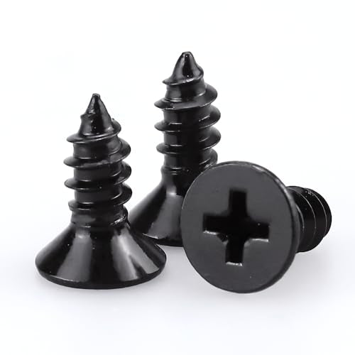#4 x 3/8" Flat Head Phillips Sheet Metal Tek Screws, 304 Stainless Steel 18-8, Black Oxide Coated Finish, Corrosion Resistant Flat Head Wood Screws, 100 PCS - size: #4 x 3/8"