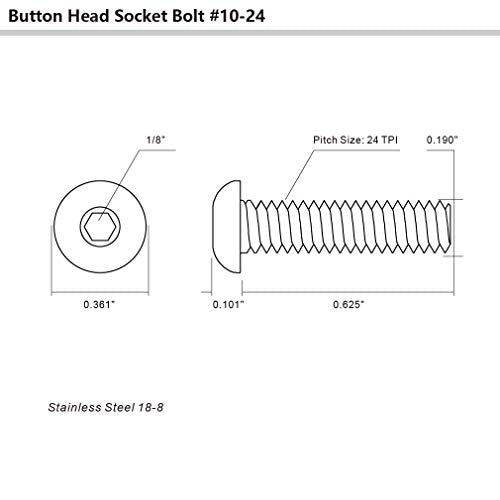 10-24 x 5/8" Button Head Socket Cap Bolts Screws, 50 PCS - size: 10-24 x 5/8"