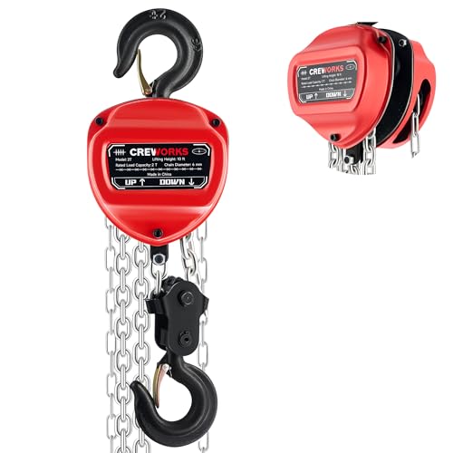CREWORKS Hand Chain Hoist, 2 Ton 4400 lb Capacity 10 ft Manual Chain Hoist with G80 Load Chain & Double Guide Wheels, Heavy Duty Manual Lever Hoist for Construction Warehouse Automotive Factory - style: Triangle Hand chain hoist, 2 Ton, 10FT