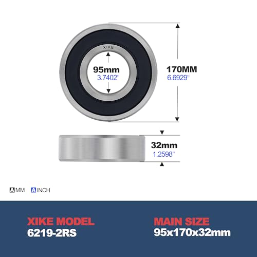 XIKE 6219-2RS Deep Groove Ball Bearing, 95x170x32mm, 1 Pack - size: 95x170x32mm