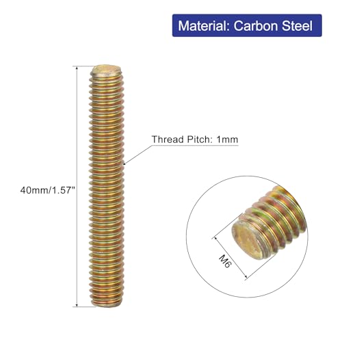uxcell 20Pcs Fully Threaded Rod M6-1.0x40mm Carbon Steel Long Thread Screw - size: M6-1.0x40mm