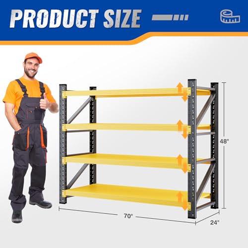 BYBYNSOE 48" W Storage Shelves 3000lbs Garage Metal Shelving Heavy Duty Garage Shelves Adjustable Storage Shelves for Industrial, Factory (Black Yellow, 48" W X 24" D X 69" H) - color: Black Yellow, size: 48" W X 24" D X 69" H