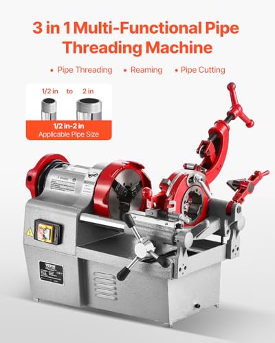 VEVOR Electric Pipe Threader Machine, 750W 28RPM Threading Cutting Machine, 1/2 to 2 inch Pipes Threading Cutter Tool with Foot Pedal for Plumbing, Automotive Repairs, Metalworking - size: 1/2" - 2"