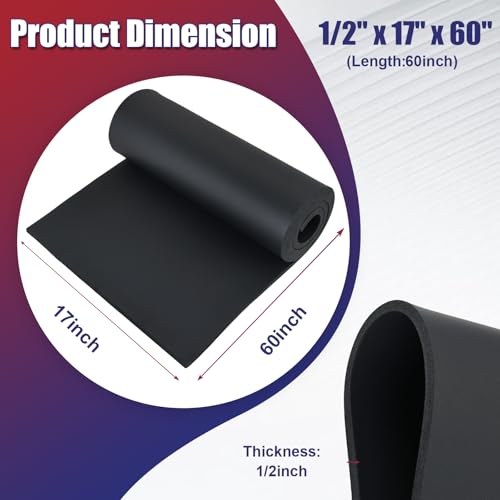 NYXOVA Neoprene Sponge Foam Sheet Roll, Closed Cell Foam Rubber Padding Without Adhesive, Soundproof Insulation, Shock Absorption for DIY, Gaskets, Crafts (1/2" x 17" x 60") - size: 1/2" x 17" x 60"