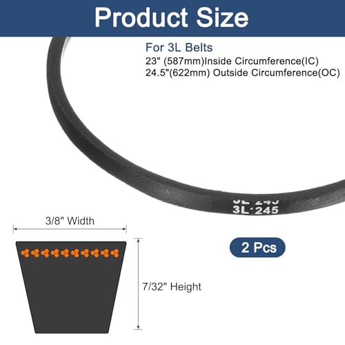 uxcell 2Pcs 3L245 Classic Wrapped Rubber V-Belt, 24.5"(622mm) Outside Circumference, 3L Profile V Belt 3/8" Width 7/32" Height - size: 3L245