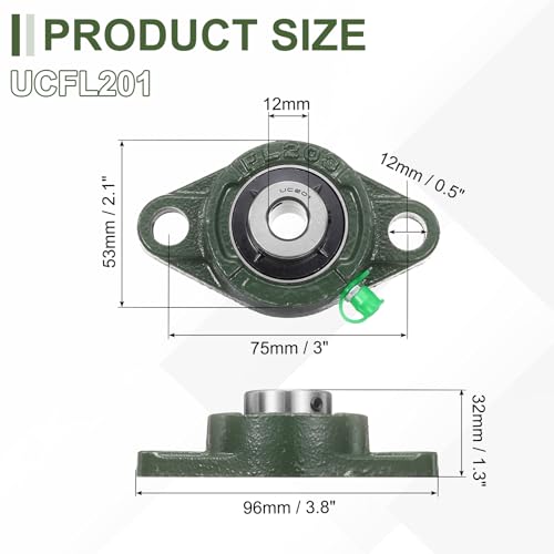 uxcell UCFL201 Pillow Block Bearings 12mm Bore Self Alignment Chrome Steel - size: UCFL201 (Bore 12mm)
