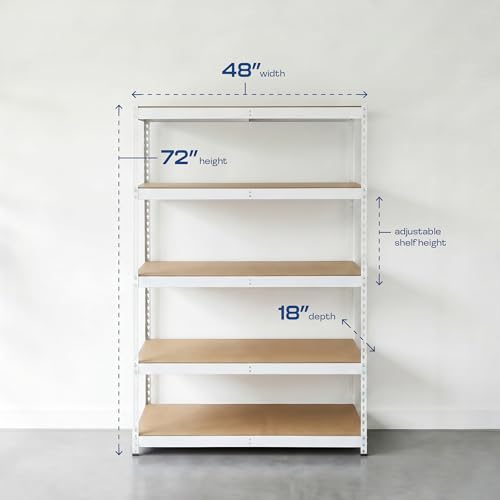 MonsterRax Modular 5-Tier Steel Garage Shelving Rack, White (18x48x72) - color: White, size: 18" x 48" x 72"