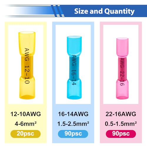 smseace 200PCS Heat Shrink Butt Connector with Crimping Tool 22-10AWG Waterproof Electrical Wire Crimp Connectors for Automotive Boat Stereo Industrial Equipment - size: 200Pcs
