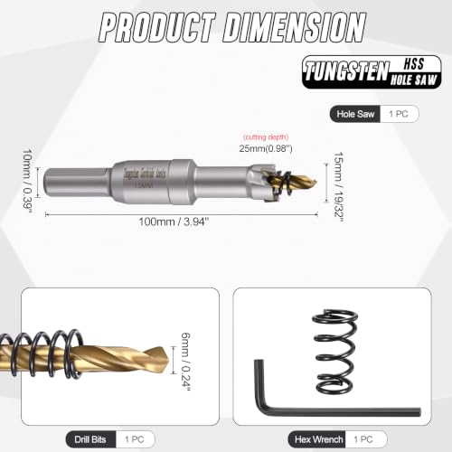 19/32" 15mm Hole Saw Tungsten Carbide TCT Hole Cutter W/Drill Bit - size: 15mm (19/32")