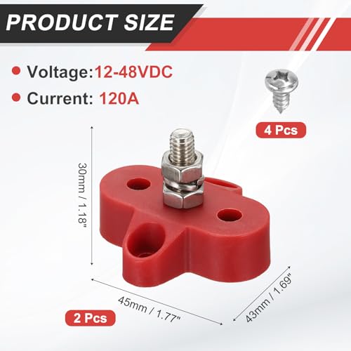 MECCANIXITY 2Pcs 120A Bus Bar Power Distribution Blocks 1/4" Red - color: Red, size: 1/4"