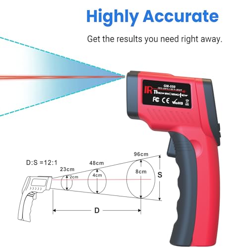 DEASOMIYE Infrared Thermometer Gun, -58℉~1022℉ Laser Thermometer Temperature Gun, Non Contact IR Temp Gun with Adjustable Emissivity for Cooking,BBQ,Fridge,Grill,Pizza Oven,HVAC,Engine(Not for Human) - color: Red