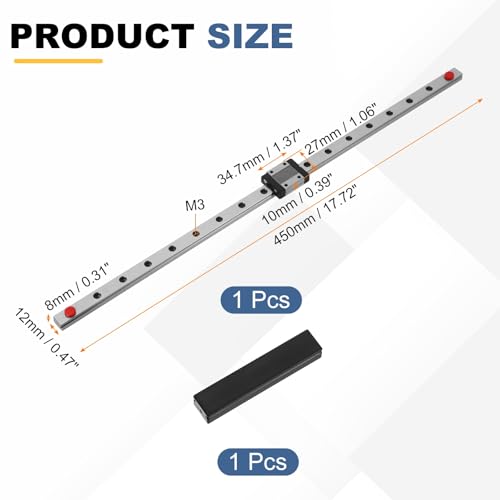 uxcell MGN12 450mm Linear Sliding Rail Guide Linear Motion Guideway - size: 450mm