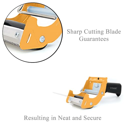Packing Tape Dispenser, Fast Reloader Handheld Tape Dispenser, 3 inches Tape Dispenser for Moving Tape Refills, Durable Ergonomic Industrial Beta Machine for Packing & Moving Boxes, Yellow