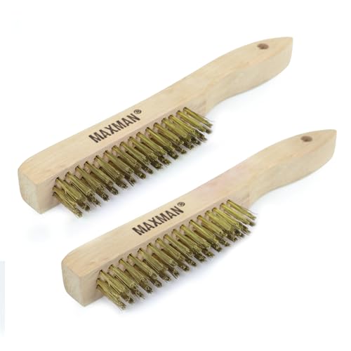 MAXMAN Brass Brush 10", 2Pcs Heavy Duty Brass Wire Brush, Rust/Weld Remover - style: 2Pcs Brass Brushes