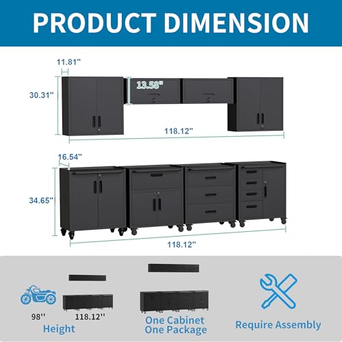 Metal Garage Storage Cabinets System, 8-Pcs Workshop Tool Cabinet Set,Black - color: Black, style: 8 pcs set-Black