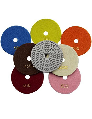 7 Pcs Wet 4" Diamond Polishing Pads Set for Granite Marble Concrete Stone Polish - size: 4 Inch