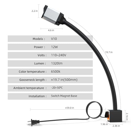 28LEDs Magnetic Light, 1320 Lumen 120v Flexible Gooseneck Work Light with Adjustable Magnetic Base for CNC MlilingDrill Press Sewing Machine Industrial Lighting, 12w