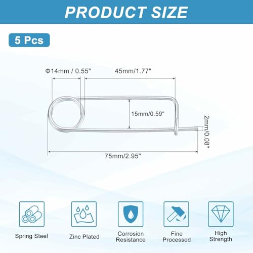 MECCANIXITY 5pcs Steel Brooch Cotter Pins, 0.08x2.95 Inch (2x75mm) Brooch Shape Cotter Safety Spring Pin, Quick Locking Fastener for Garden, Farm, Lawn, Rectangle - size: M2x75mm