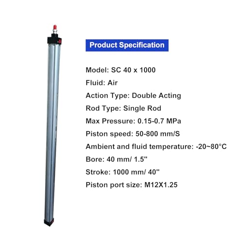 Air Cylinder Pneumatic Cylinder Aluminum Alloy Double Acting Single Rod Bore 1.5 inch Magnetic Stroke 40 inch
