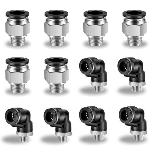 CNAODUN 12 Pcs Push to Connect Fittings 1/2 Inch Tube OD x 1/4 Inch NPT Thread Pneumatic Male Straight and Elbow Quick Connect Air line fittings - size: 1/2"OD x 1/4"NPT