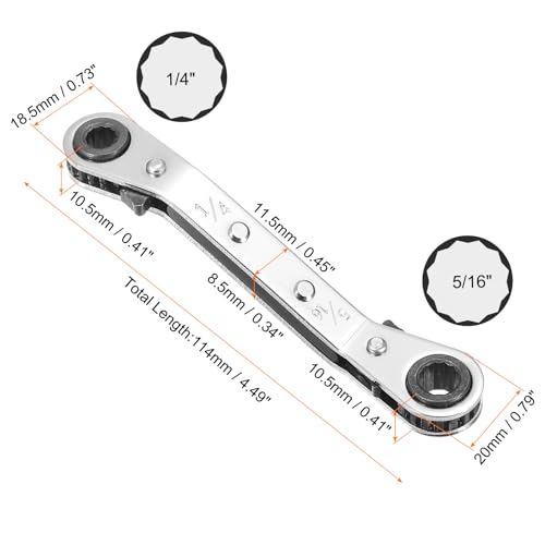 HARFINGTON HVAC Service Wrench 1/4" x 5/16" 25 Degrees SAE Double Head 16-Teeth Air Conditioner Valve Reversible Ratchet Wrench for Refrigeration Equipment Repair, Silver