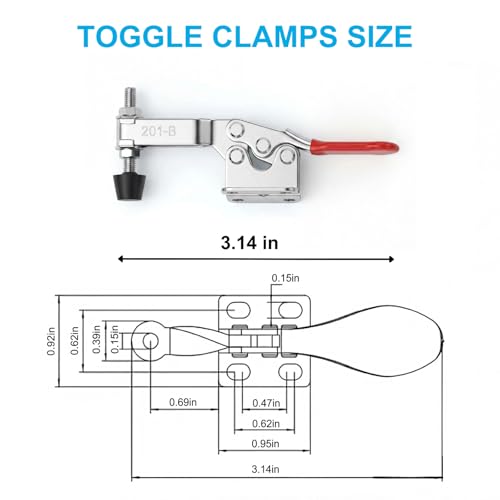 6Pcs Toggle Clamp,198Lbs Holding Capacity Hold Down Clamp Stainless Steel,201B Quick Release Horizontal Clamps with Rubber Pressure Tip for Woodworking Jigs and Fixtures, Welding, Drill Press - style: 201B