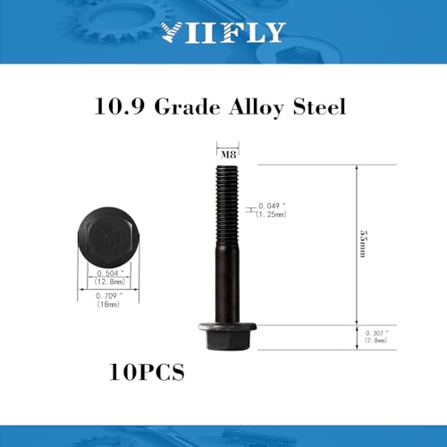 M8 x 55mm Flanged Hex Head Bolts Flange Hexagon Screws, M8x1.25 Bolt, 10.9 Grade Alloy Steel, Hexagon Head Bolts, Black Zinc Finish, Half Thread, Quantity 8 - size: M8 x 55mm(8PCS)