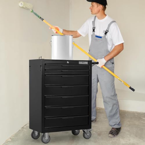 Rolling Tool Chest with Wheels, 7 Drawers Tool Storage Cabinet - color: Black