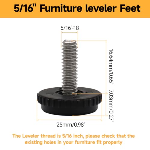 12 Pack 5/16"-18 Adjustable Furniture Leveling Feet, Screw-in - size: 5/16"-18