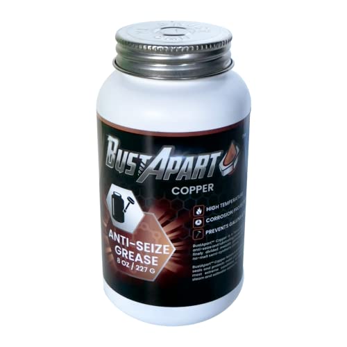 Copper Anti Seize Lubricant Grease for Brake Pins, Cams, Spark Plugs, Thread Compound, Bolt Screw Lube, High Temp Automotive Never Seize Paste, 8 Oz Brushtop BustApart