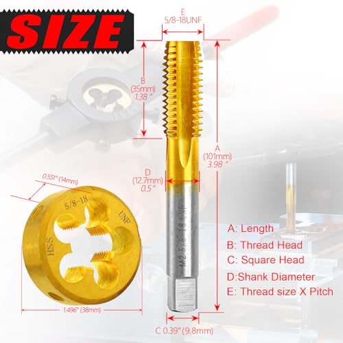 5/8-18 UNF Tap and Die Set for Metal,M2 HSS Thread Tap and Round Die Set - size: 5/8-18UNF